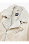 Slim Fit Plush Collar Winter Faux Leather Jacket with Zipper Pocket Detail - 6