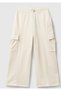 Girl's ecru wide leg sweatpants with pocket details on the sides and elastic waist