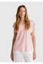 Women's pink 100% linen Slit relax fit round neck t-shirt