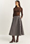 Women's Navy Blue Ecru Plaid Patterned Pocket Detailed A-Line Long Skirt 60283870