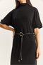 Women's Black Half Turtleneck Faux Leather Belted Steel Knitted Midi Dress 11052 60283854 - 6