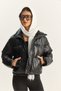 Women's Black Stand Collar Lined Faux Leather Look Short Puffer Coat Dm260003 60283869 - 3