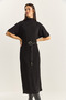 Women's Black Half Turtleneck Faux Leather Belted Steel Knitted Midi Dress 11052 60283854 - 3