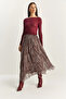 Women's Burgundy Shawl Patterned Asymmetrical Cut Lined Chiffon Bohemian Skirt De251102 60283881 - 3