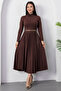 Half Fisherman Skirt Pleated Belted Dress 2025-4400 - 6