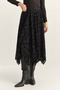 Women's Black Velvet Patterned Lined Asymmetrical Cut Elastic Waist Midi Skirt De251125 60283880 - 6