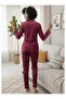 Plum Shirt Collar Front Buttoned Long Sleeve Velvet Women's Pajama Set - 4