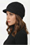 Women's Black Visor Knit Beanie - Trendy Winter Knitted Cap Hat - 2