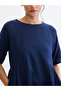 Navy Blue Cotton Side Gathers Detail Midi Dress - 4