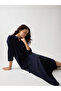 Navy Blue Cotton Knit Maxi Dress with 3/4 Sleeves - 7