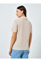 Beige Ribbed Short Sleeve Polo T-Shirt - 5