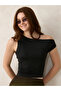 Black Asymmetric Neck Solid Knit Top - 6