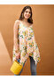 Floral Fruit Print Asymmetric Hem Fusion Tunic