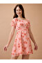 Pink Floral Printed Square Neck Mini Dress - 2