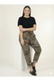Mink Women's Italian Feather Patterned L Stretch Fabric Elastic Waist Narrow Leg Trousers Size 40 - 48 - 2