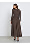 Brown Gathered Detail A-Line Maxi Dress - 4