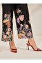 Black Wide Leg Trousers with Floral Hem - 4