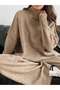 Knit Pants Set Oversized Turtleneck Knit Set Soft-Textured Two-Piece Set Beige