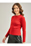 Red Basic Solid Fitted Ribbed Top - 3