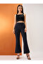 Navy Blue Striped Bootcut Trousers - 7
