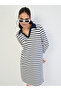 Navy Striped Polo Knit Knee Length Dress - 7