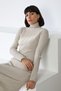 A.Beige Turtleneck Slit Detailed Long Sleeve Striped Patterned Cashmere Women's Knitwear Dress - 2