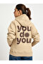 Beige Oversized Raglan Sleeve Graphic Hoodie - 5