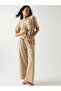 Beige Cotton Short Sleeve Knit T-Shirt - 5