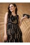Foil Print Ethnic Motif Round Neck Midi A-Line Dress - 5