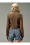 Brown Textured Ruched Crop Shirt - 3