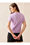 Lilac Crew Neck Graphic T-Shirt- 100% Cotton - 5