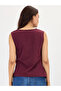 Wine Cotton Knit Ruching Detail Top - 3
