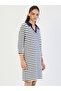 Navy Striped Polo Knit Knee Length Dress - 2