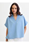 Blue Denim V-Neck Short Sleeve Top