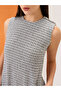 Grey Tweed Checkered Round Neck Mini Dress - 4
