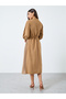 Khaki Balloon Sleeve Buttoned Midi Dress - 4