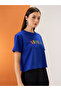 Blue Embroidered Slogan Boxy Fit Crop T-Shirt - 2