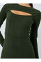 Olive Green Ribbed A-Line Midi Dress - 3