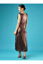 Shiny Cowl Neck Side Slit A-Line Midi Dress - 3