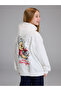 Vizyon New Season White Hooded Printed Thick Sweatshirt for Girls