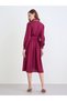 Burgundy Lace Trim Shirt Midi Dress - 5