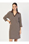 Brown Striped Polo Knit Knee Length Dress