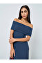 Navy Blue Bardot Neck Ribbed Maxi Dress