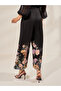 Black Wide Leg Trousers with Floral Hem - 5