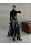 Chiffon Long Lined Printed Taba Belt Detail Skirt - 5