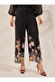 Black Wide Leg Trousers with Floral Hem - 3