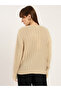Beige Ribbed Knit Crew Neck Sweater - 3