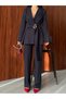 Blazer Jacket with Pocketed Pants Set Tieed at the Waist - 2