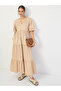 Beige Cotton Puff Sleeve Tiered Maxi Dress - 6