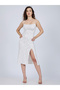 White Strappy Ditsy Print Midi Dress With Slit
